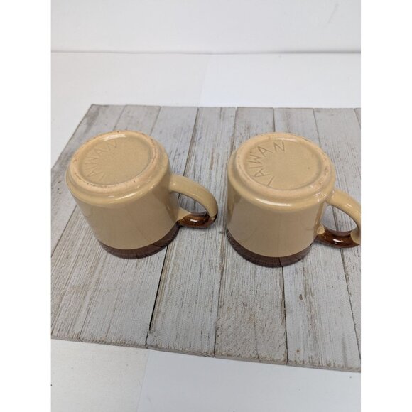 Vintage Mid Century Modern 2-Tone Drip Glaze Pottery Coffee Mugs Set of 2 - Picture 8 of 11